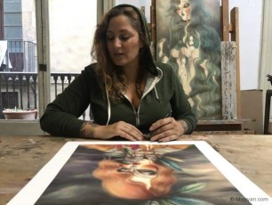 Miss Van Signing Flaming Hair Portrait Giclée Print