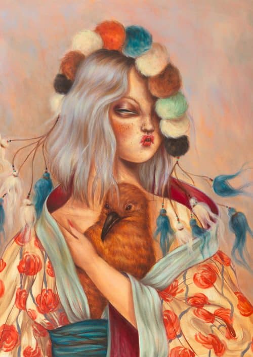 Pompom Muse with baby chick - Giclee Print by Miss Van - 2023