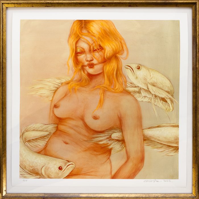 Painted "Nude With Golden Fishes" - Print - Miss Van 2023